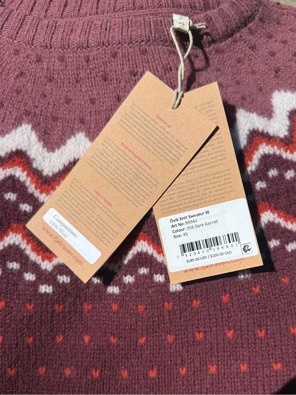 NEW🦊Fjällräven Övik Knit Sweater Dark Garnet $185 100% wool - Picture 3 of 6